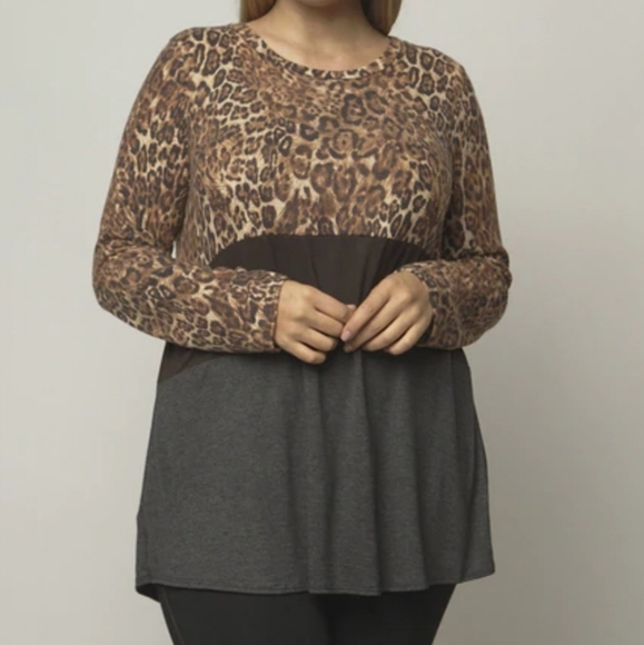 Animal Print Colorblock Long Sleeve Tunic … - Picture 2 of 7